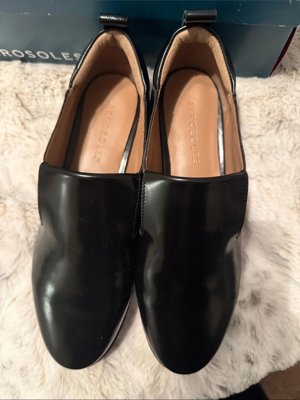 AEROSOLES NIB Black Leather Kids Slip-On Dress Loafers